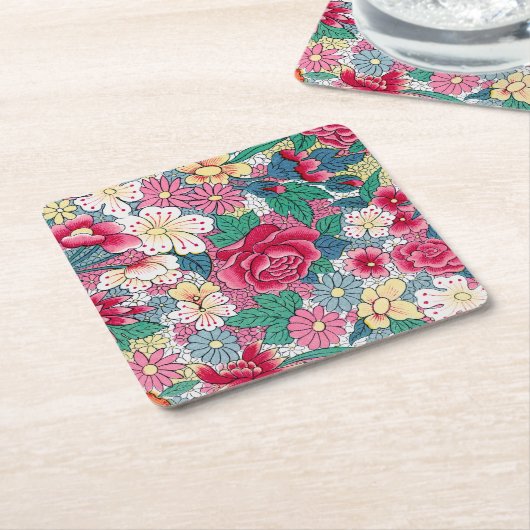 Farbiges chinesisches Blumenmuster Rechteckiger Pappuntersetzer (angewinkelt)
