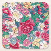Farbiges chinesisches Blumenmuster Rechteckiger Pappuntersetzer (Vorderseite)