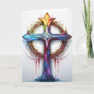 Farbiges Christliches Kreuz über Dornen Karte