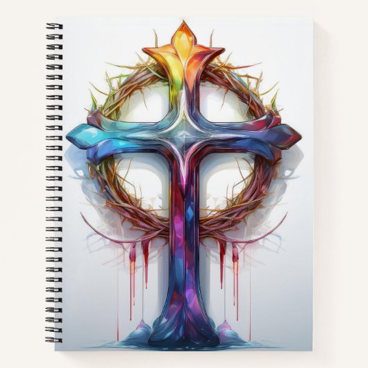 Farbiges Christliches Kreuz über Dornen Notizblock (Vorderseite)