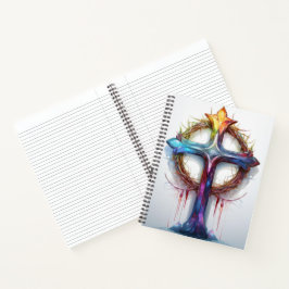 Farbiges Christliches Kreuz über Dornen Notizblock