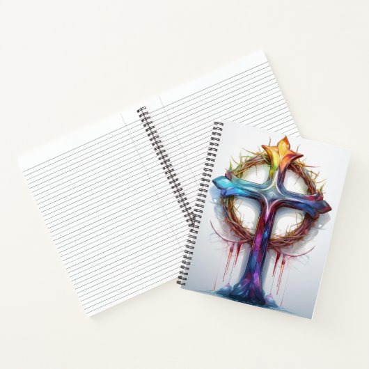 Farbiges Christliches Kreuz über Dornen Notizblock (Innenseite)