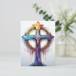Farbiges Christliches Kreuz über Dornen Postkarte