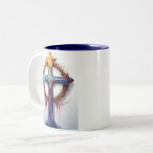 Farbiges Christliches Kreuz über Dornen Zweifarbige Tasse (Vorderseite Links)