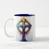 Farbiges Christliches Kreuz über Dornen Zweifarbige Tasse (Links)