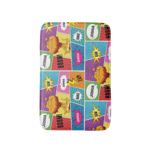 Farbiges Comic Personalisierter Name Pop Art Badematte (Vorderseite Vertikal)