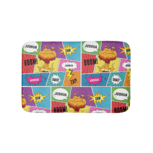 Farbiges Comic Personalisierter Name Pop Art Badematte
