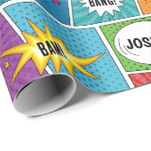 Farbiges Comic Personalisierter Name Pop Art Geschenkpapier (Rolleneckpunkt)