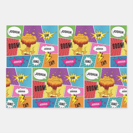 Farbiges Comic Personalisierter Name Pop Art Geschenkpapier Set (Vorderseite 2)