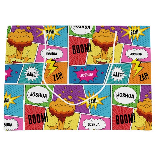 Farbiges Comic Personalisierter Name Pop Art Große Geschenktüte (Vorderseite)