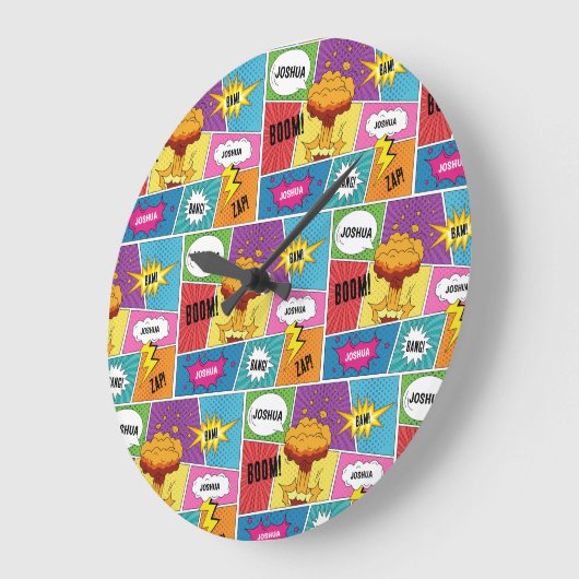 Farbiges Comic Personalisierter Name Pop Art Große Wanduhr (Winkel)