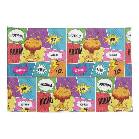 Farbiges Comic Personalisierter Name Pop Art Kissenbezug (Rückseite-Rechts)