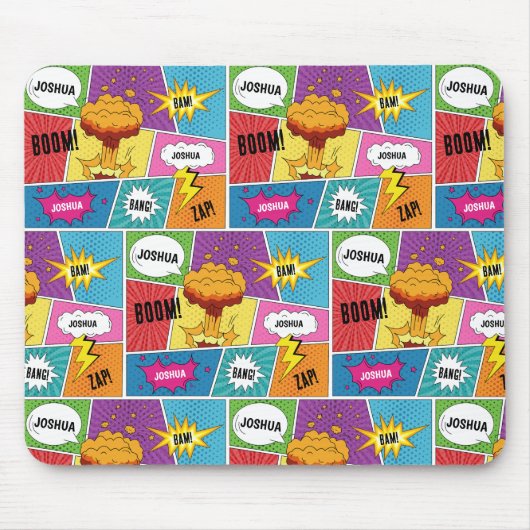 Farbiges Comic Personalisierter Name Pop Art Mousepad (Vorne)