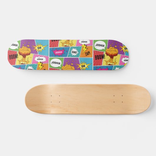 Farbiges Comic Personalisierter Name Pop Art Skateboard (Horizontal)