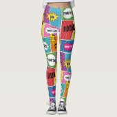 Farbiges Comic Personalisierter Text Pop Art Leggings (Vorderseite)