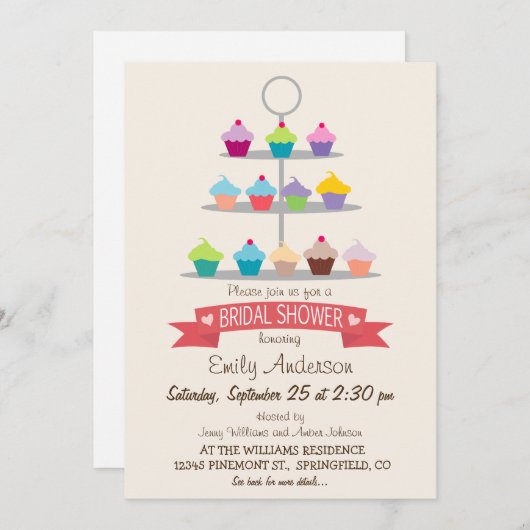 Farbiges Cupcake Tree Brautparty Einladung (Vorne/Hinten)