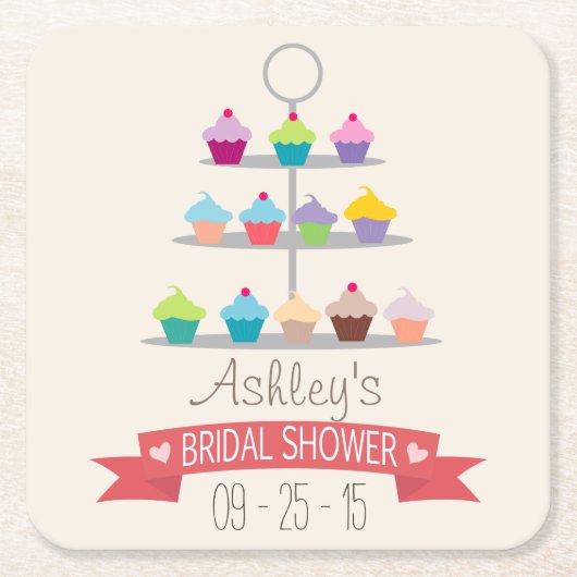Farbiges Cupcake Tree Brautparty Rechteckiger Pappuntersetzer (Vorderseite)