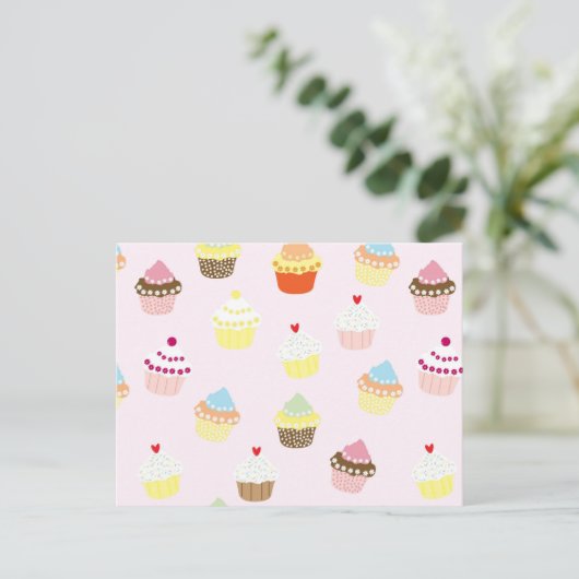 Farbiges Cupcakes-Muster Postkarte (Stehend Vorderseite)