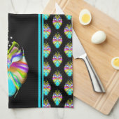 Farbiges Cyan und schwarzes Owl Geschirrtuch (Viertel Falte)