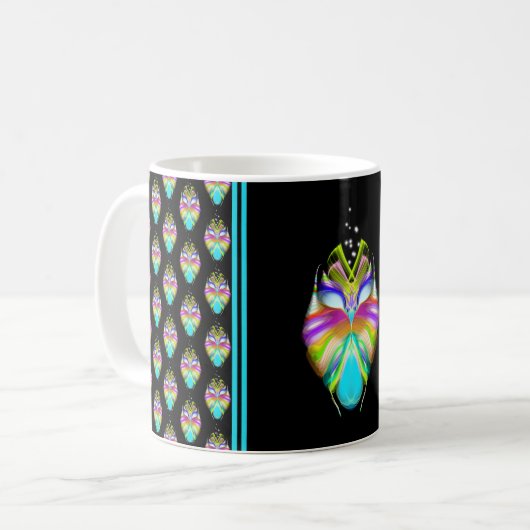 Farbiges Cyan und schwarzes Owl Kaffeetasse (Vorderseite Links)