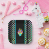 Farbiges Cyan und schwarzes Owl Pappteller (Party)