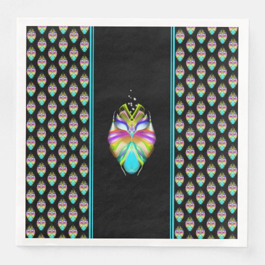 Farbiges Cyan und schwarzes Owl Serviette (Vorderseite)