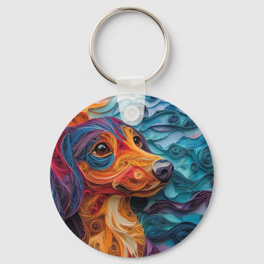 Farbiges Dackel Dog Portrait Schlüsselanhänger (Vorderseite)