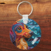 Farbiges Dackel Dog Portrait Schlüsselanhänger (Rückseite)