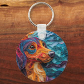 Farbiges Dackel Dog Portrait Schlüsselanhänger (Vorderseite)