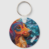 Farbiges Dackel Dog Portrait Schlüsselanhänger (Rückseite)