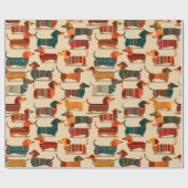 Farbiges Dackel-Pullover-Muster-Wrap-Papier Geschenkpapier (Flach)