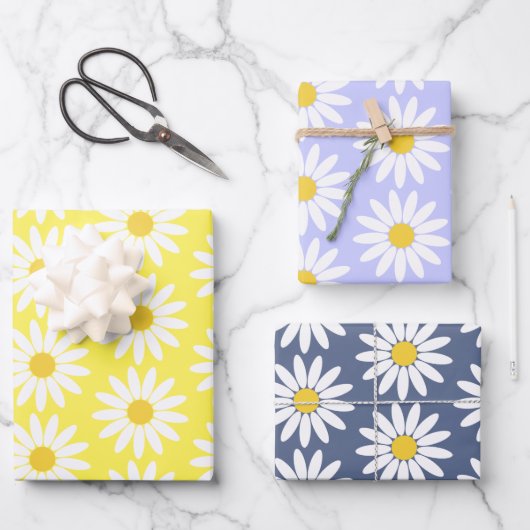 Farbiges Daisy Wrapping Paper mit flachem Set von Geschenkpapier Set (Vorderseite)