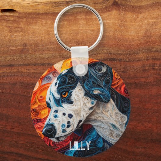 Farbiges Dalmatiner Dog Portrait Schlüsselanhänger (Rückseite)