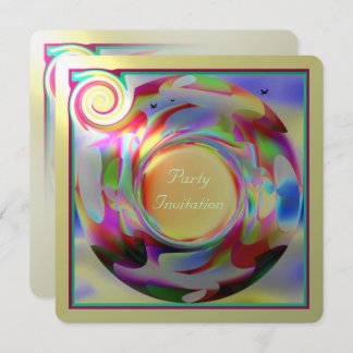 Farbiges Design mit kleinen Vögeln Einladung