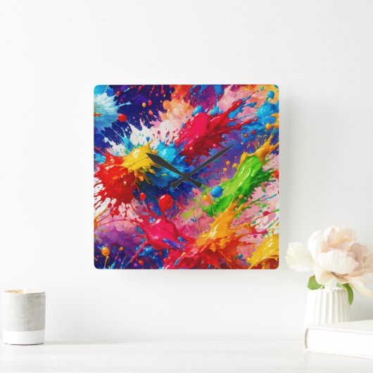 Farbiges Design von Nassfarben Quadratische Wanduhr (Zuhause)
