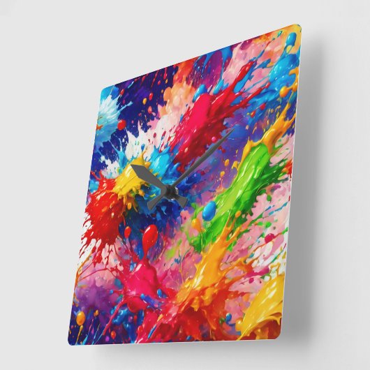 Farbiges Design von Nassfarben Quadratische Wanduhr (Winkel)