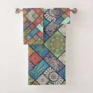 Farbiges Diagonalmuster Badhandtuch Set