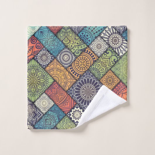 Farbiges Diagonalmuster Badhandtuch Set (Waschlappen)