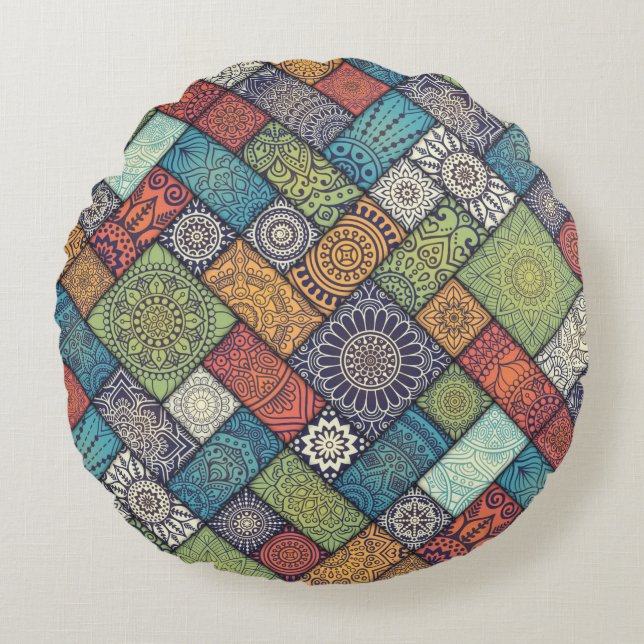 Farbiges Diagonalmuster Rundes Kissen (Vorderseite)