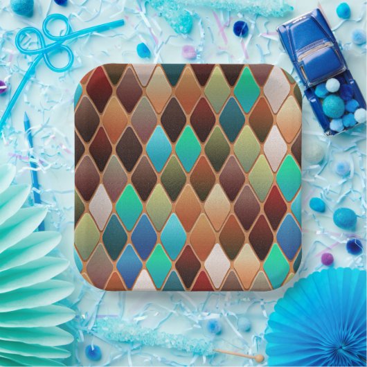 Farbiges Diamantmuster Pappteller (Party)