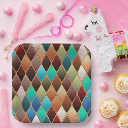 Farbiges Diamantmuster Pappteller (Party)