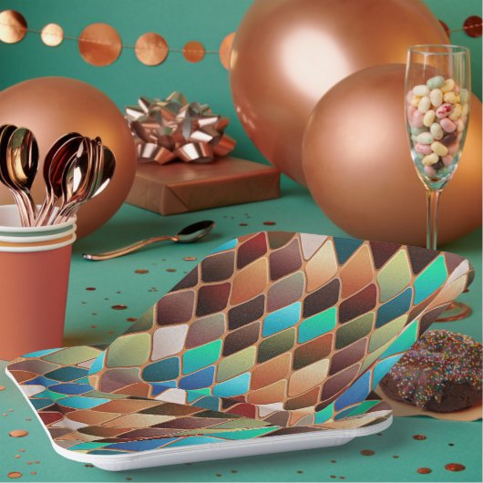 Farbiges Diamantmuster Pappteller (Multi)