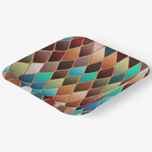 Farbiges Diamantmuster Pappteller (Gewinkelt)