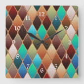 Farbiges Diamantmuster Quadratische Wanduhr (Vorderseite)