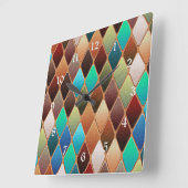 Farbiges Diamantmuster Quadratische Wanduhr (Winkel)