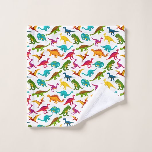 Farbiges Dinosaurier-Design Badhandtuch Set (Waschlappen)
