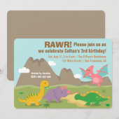 Farbiges Dinosaurier-Kindergeburtstag-Party Einladung (Vorne/Hinten)