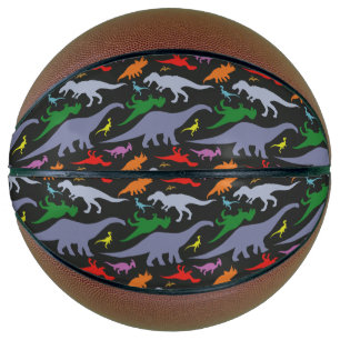 Farbiges Dinosaurier-Muster (dunkel) Basketball