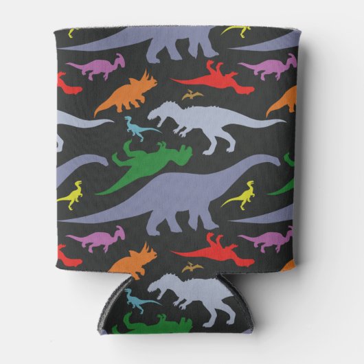 Farbiges Dinosaurier-Muster (dunkel) Dosenkühler (Vorderseite)