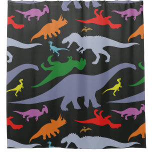 Farbiges Dinosaurier-Muster (dunkel) Duschvorhang